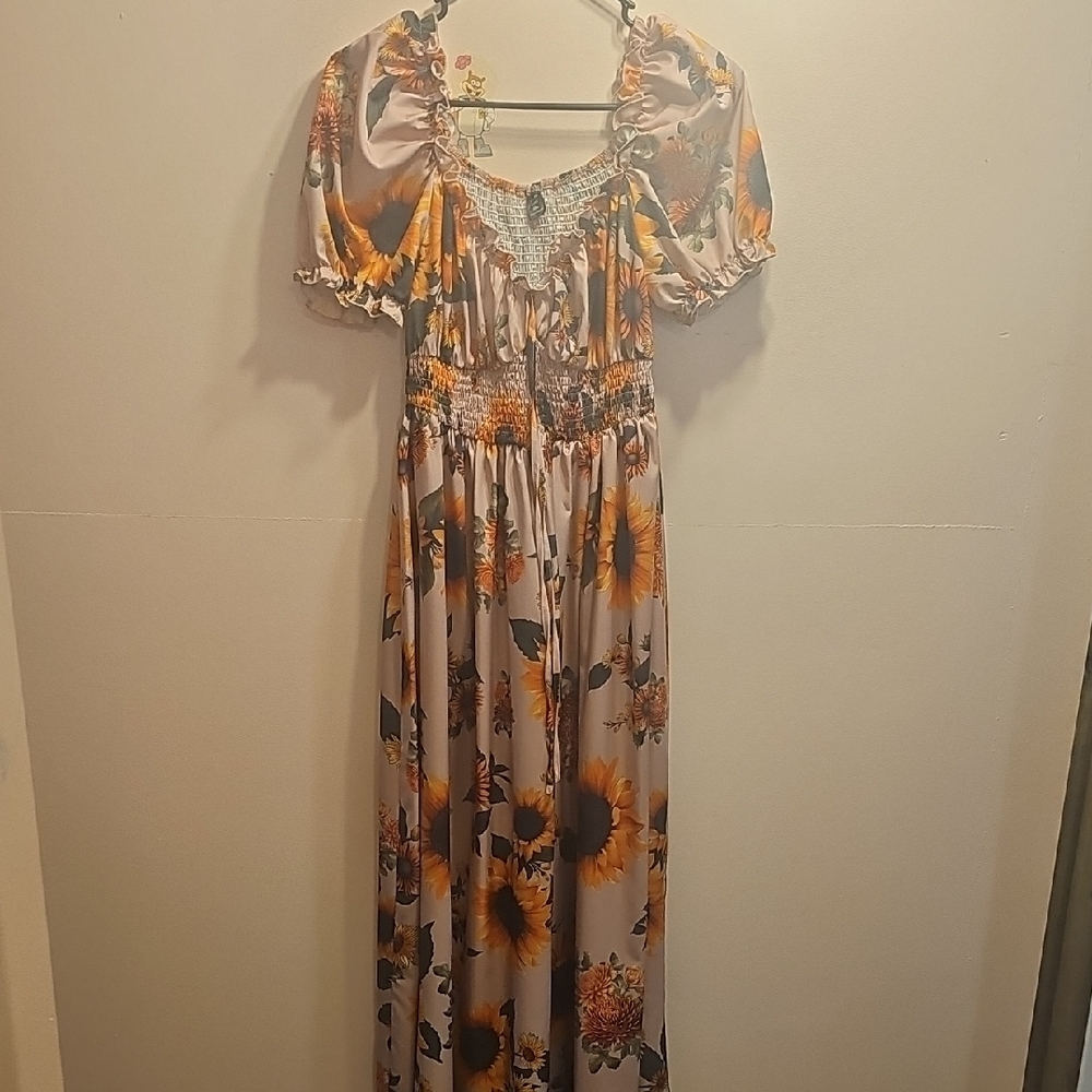 SHEIN Cream Maxi Dress with Yellow Sunflower Print